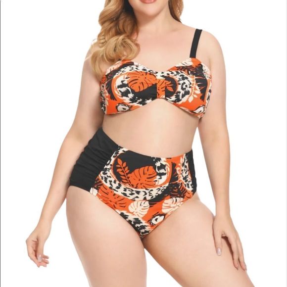 Women’s Plus Size Two Piece Swimsuits in Geo orange size 2X NWT - Picture 3 of 8